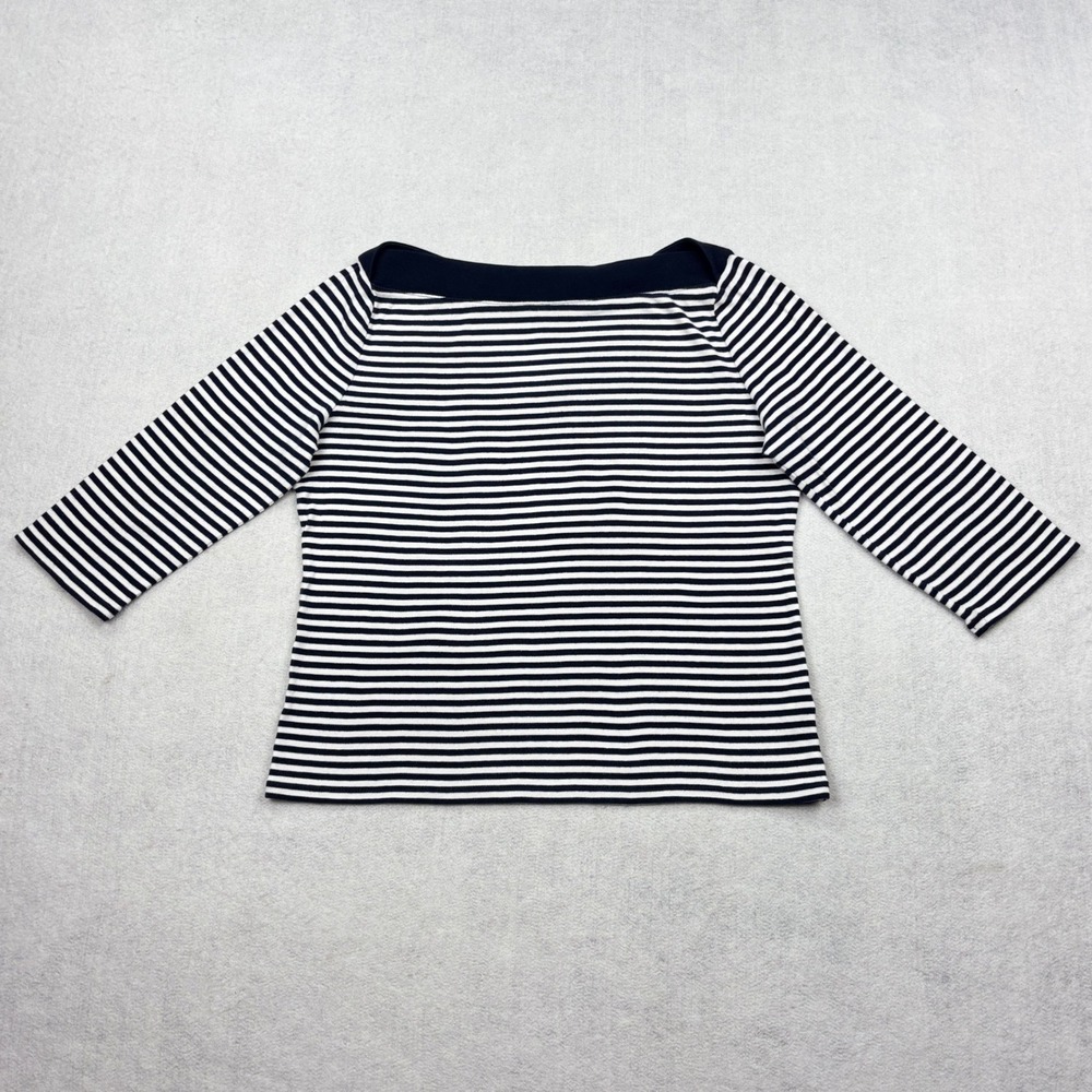 Chaps Nautical Striped Boatneck Top Womens Large Navy Blue White 3/4 Sleeve Tee